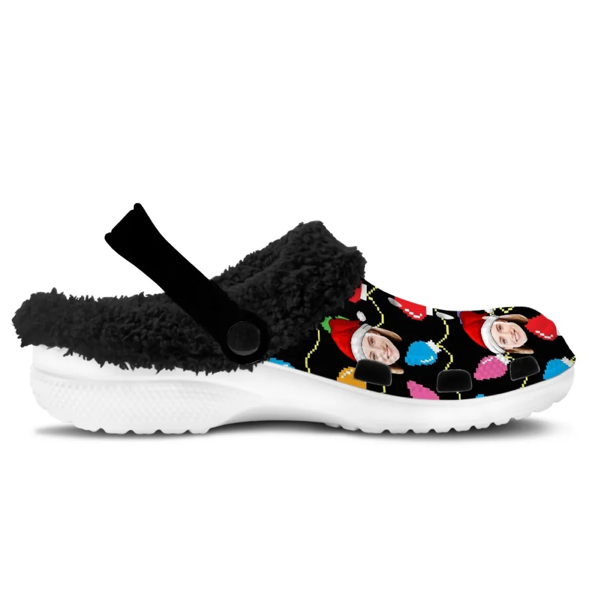 Custom Face Christmas Lights Fuzzy Lined Clog Adult Hole Shoes Keep Your Feet Warm