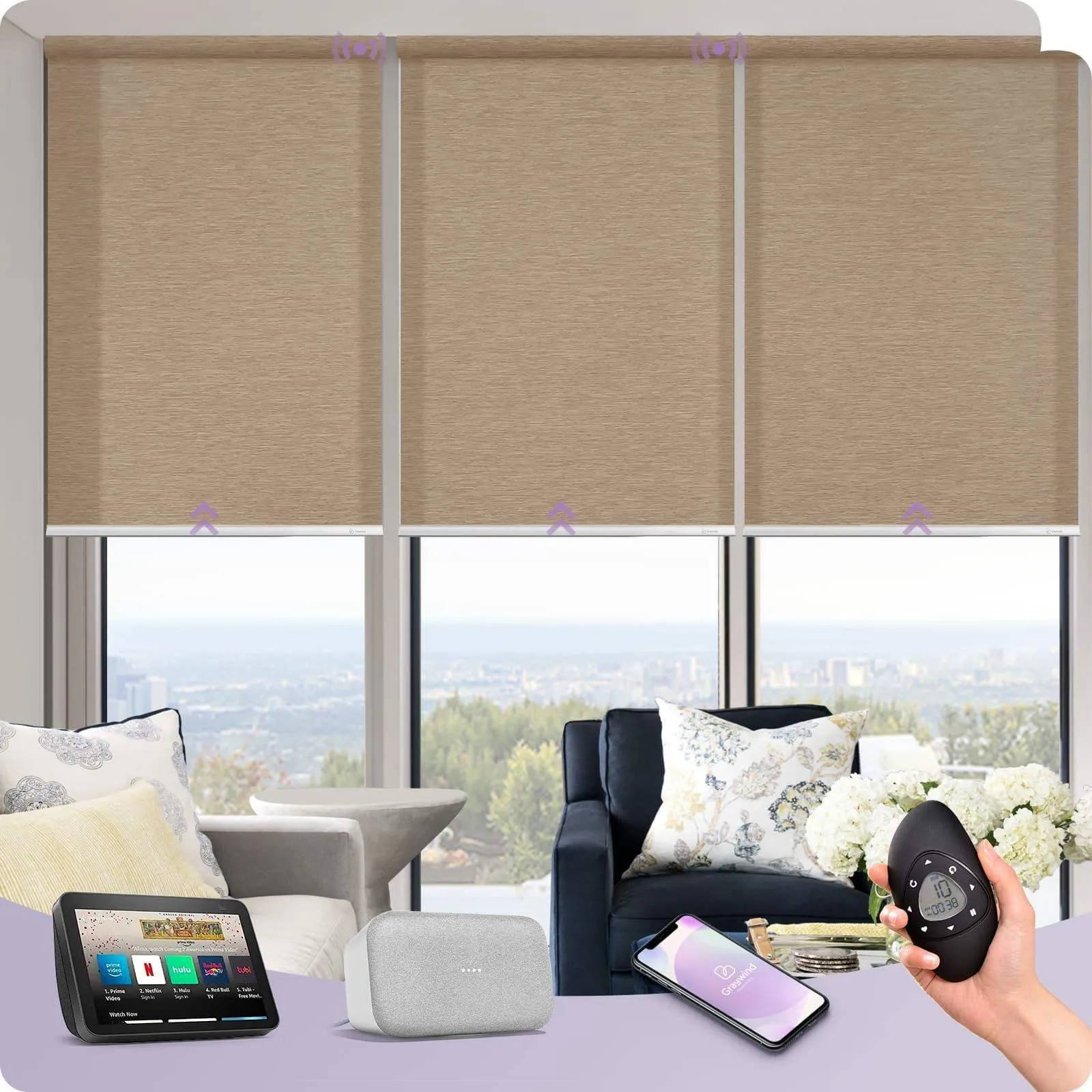 Graywind Motorized Light Filtering Roller Shades | Textured Series | Customizable